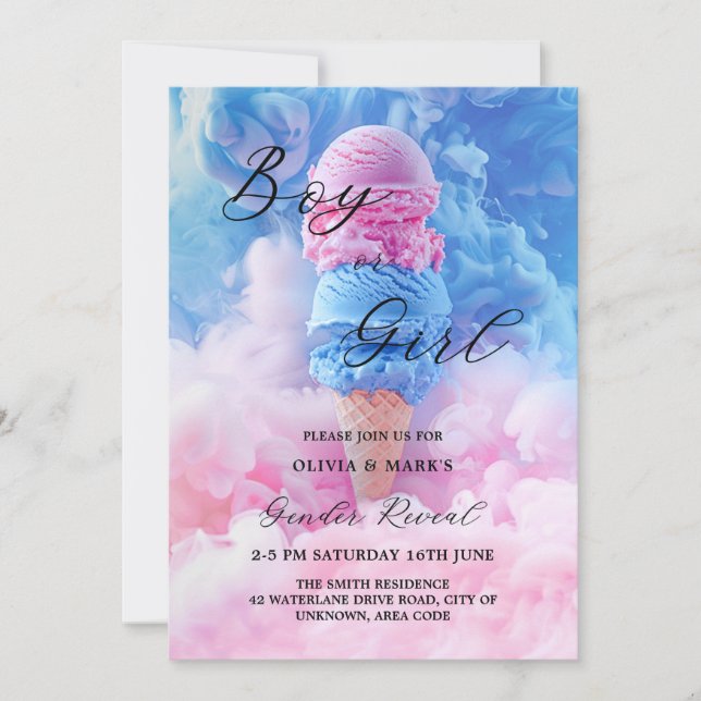 Invitación Revelación de género de humo de crema de hielo ros (Anverso)