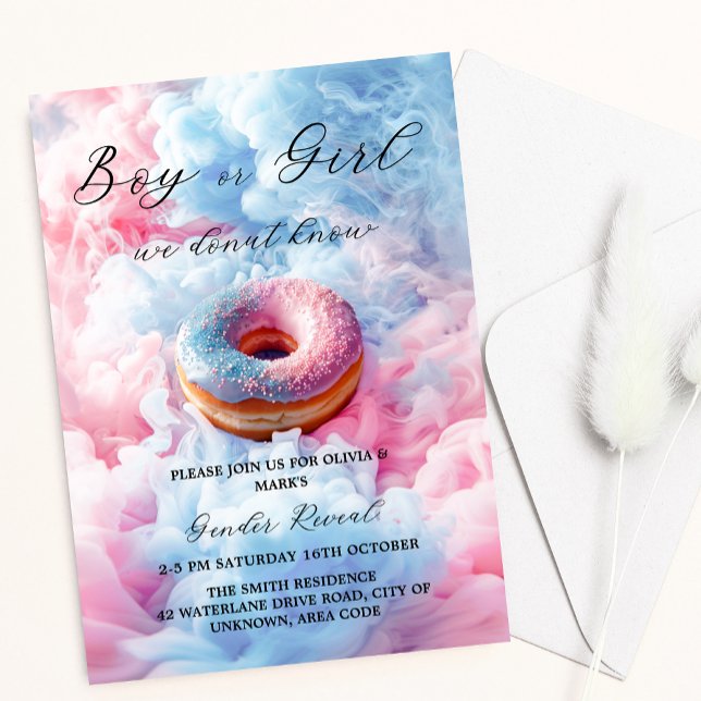 Invitación Revelación de género de humo de donut azul y rosa (Subido por el creador)