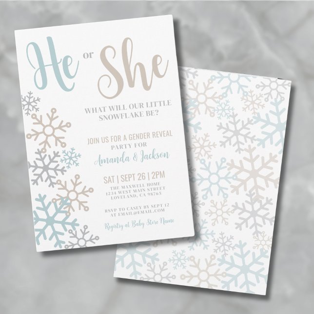 Invitación Revelación de Género de Invierno (Snowflake Gender Reveal Invitation)