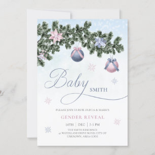 Invitación Revelación de género de invierno de baubles de árb