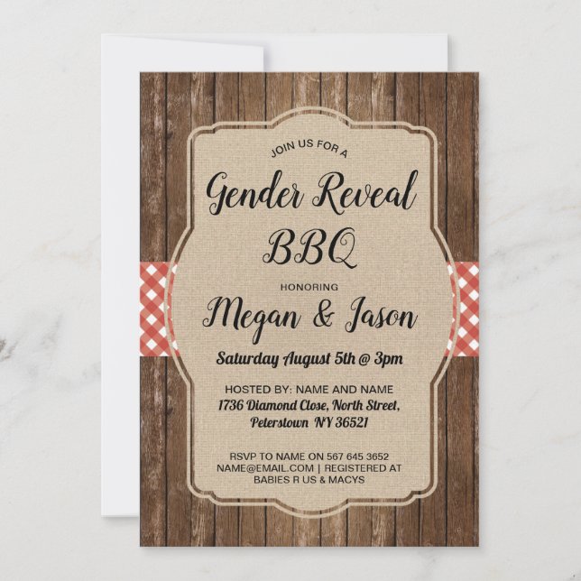 Invitación Revelación de género de la barbacoa de las parejas (Anverso)