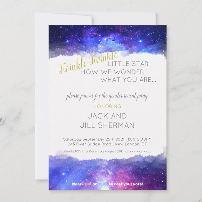 Invitación Revelación de género de la Galaxia de Estrella Peq (Anverso)