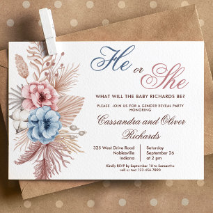 Invitación Revelación de género de la Grasa Boho Pampas