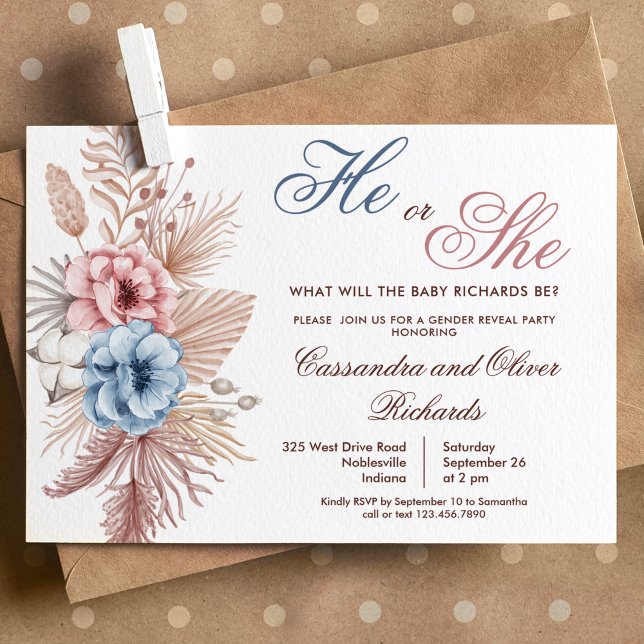 Invitación Revelación de género de la Grasa Boho Pampas (Subido por el creador)