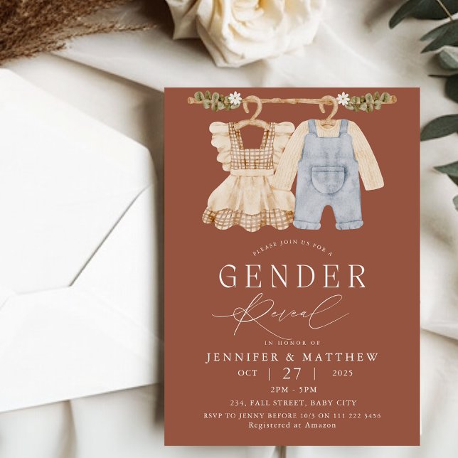 Invitación Revelación de género de la Terracota del Boho (Fall Boho Terracotta Gender Reveal Invitation)
