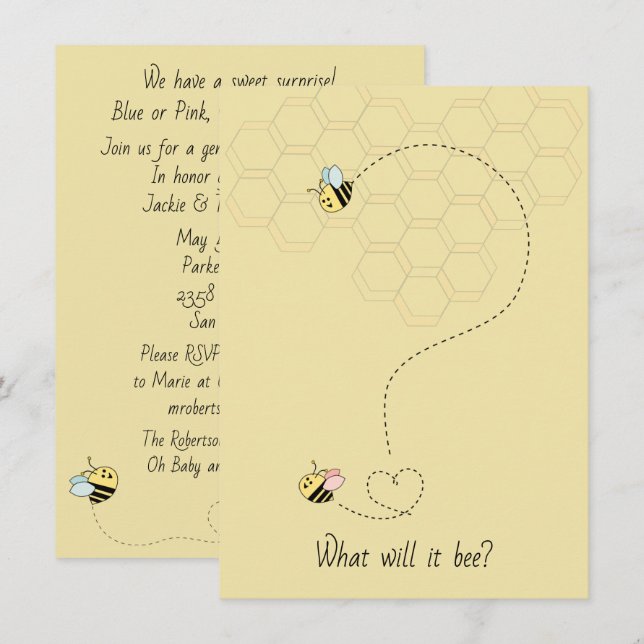 Invitación Revelación de género de las abejas (Anverso / Reverso)