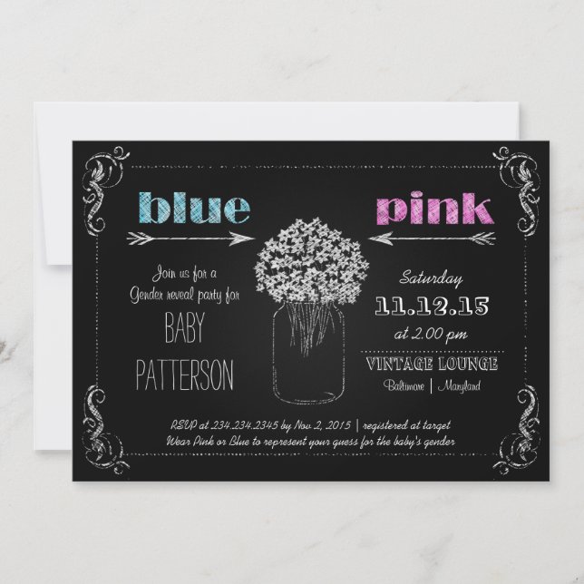 Invitación Revelación de género de las flores masonJar de Cha (Anverso)