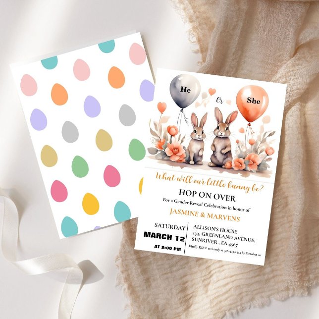 Invitación Revelación de género de los globos de conejito de  (Subido por el creador)