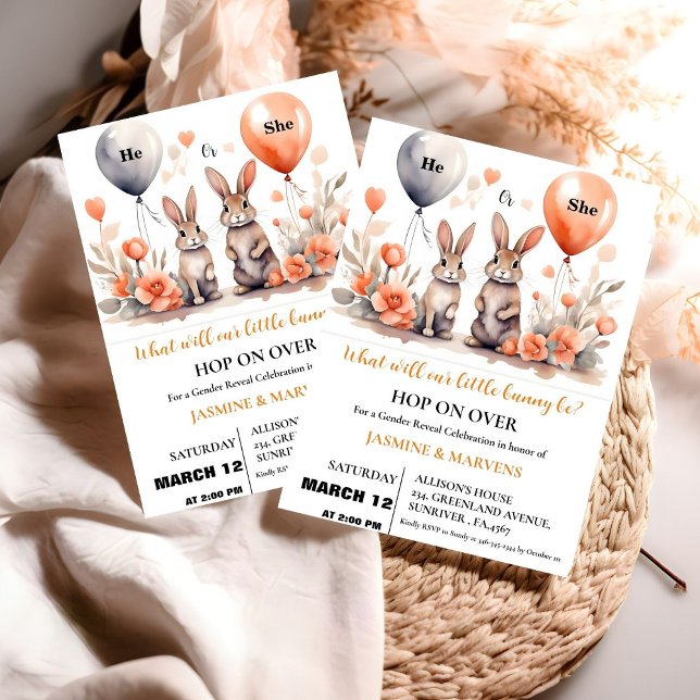 Invitación Revelación de género de los globos de conejito de  (Subido por el creador)