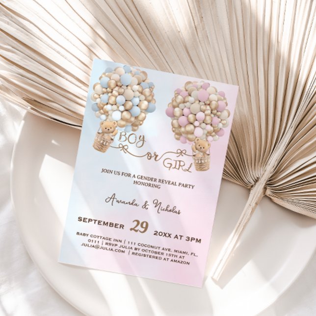 Invitación Revelación de género de los globos rosa y azul sua (Subido por el creador)