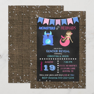 Invitación Revelación de género de los monstruos de la pizarr