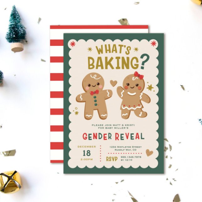 Invitación Revelación de género de los Navidades que hacen pa (What's Baking? Gingerbread Gender reveal invitation, Christmas Gender reveal invite, He or She)