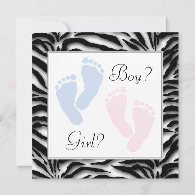 Invitación Revelación de género de los pies de bebé rosa y az (Anverso)