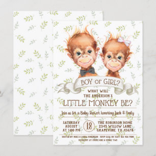 Invitación Revelación de género de mono en acuarela adorable