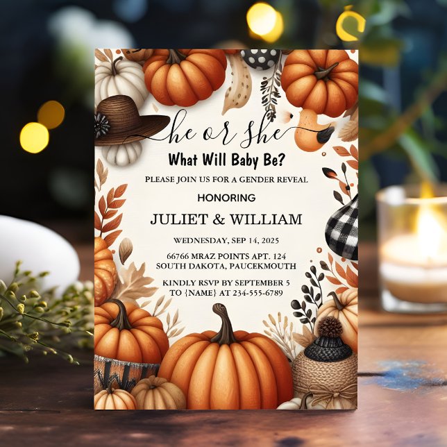 Invitación Revelación de género de niña calabaza rosa azul de (Subido por el creador)