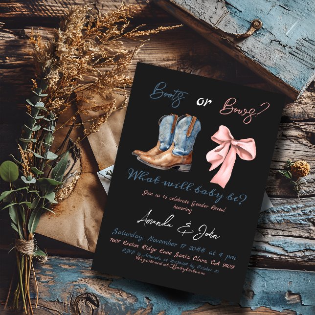 Invitación Revelación de género de niño Chica rosa azul boots (Subido por el creador)