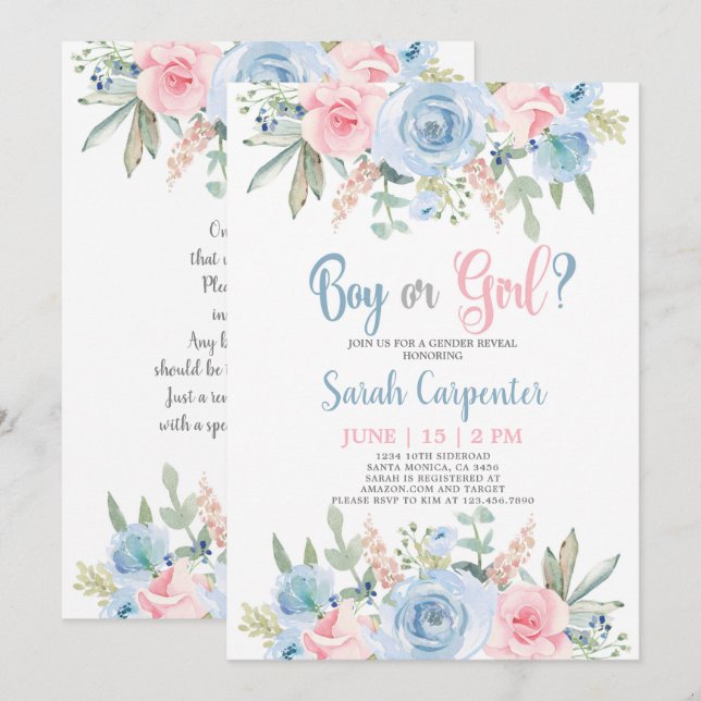 Invitación Revelación de género de niño o Chica (Anverso / Reverso)