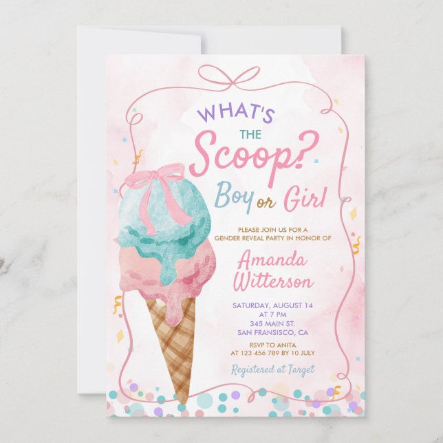 Invitación Revelación de género de niño o Chica con crema de  (Anverso)