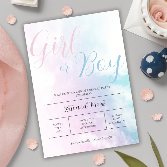 Invitación Revelación de género de niño o Chica de Pastel Azu (Subido por el creador)