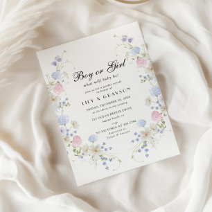 Invitación Revelación de género de niño o niña con flor silve