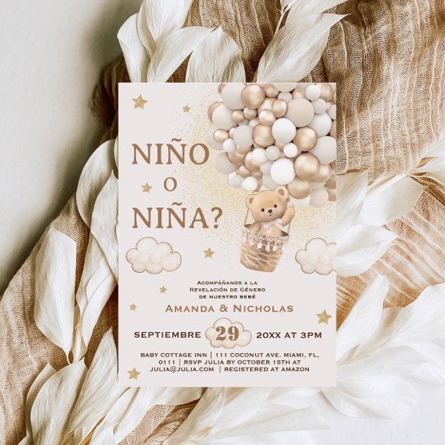Invitación Revelación de género de nino o nina de oso español (Subido por el creador)