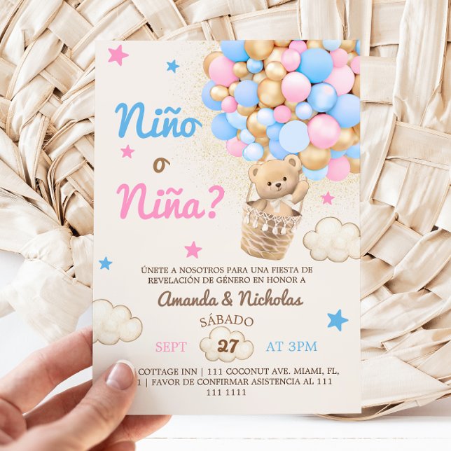 Invitación Revelación de género de nino o nina en globo de os (Subido por el creador)