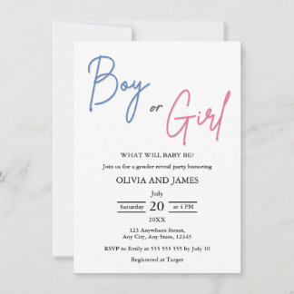 Invitación Revelación de género de niño o niña minimalista ro