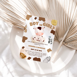 Invitación Revelación de género de niño o niña Vaca Boho Rúst