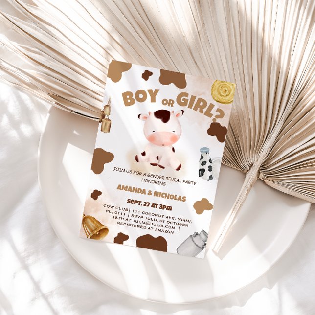 Invitación Revelación de género de niño o niña Vaca Boho Rúst (Subido por el creador)