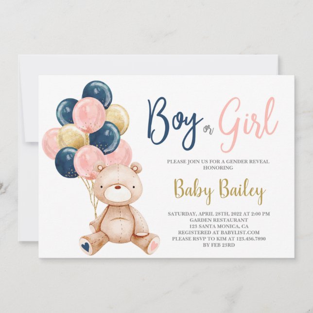Invitación Revelación de género de oseos de peluche (Anverso)