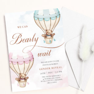 Invitación Revelación de género de osito de peluche con globo