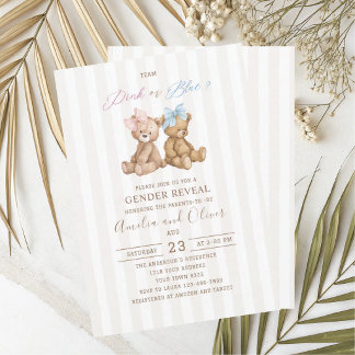 Invitación Revelación de género de oso acuarela baby shower