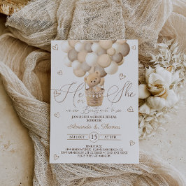 Invitación Revelación de género de oso con globos y corazones