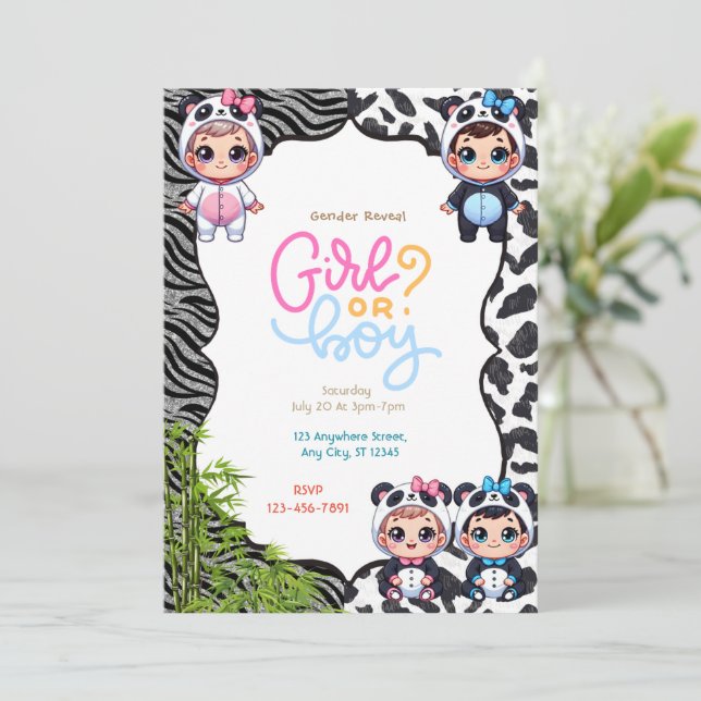 Invitación Revelación de género de Panda (Anverso de pie)