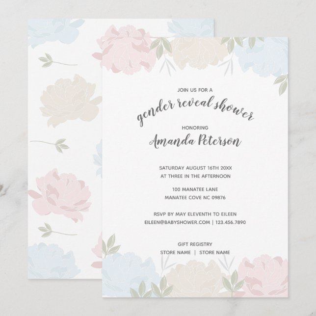 Invitación Revelación de género de peones rosas y azules (Anverso / Reverso)