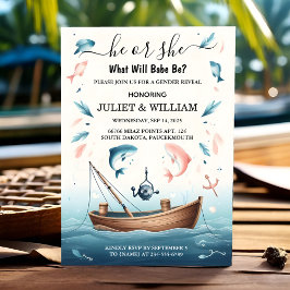 Invitación Revelación de género de pesca de peces de madera d