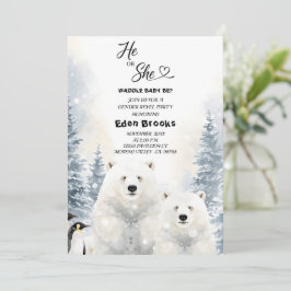 Invitación Revelación de género de pingüino él o ella siempre