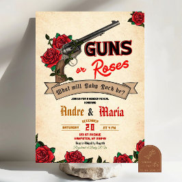 Invitación Revelación de género de pistolas y Rosas bebé Rock