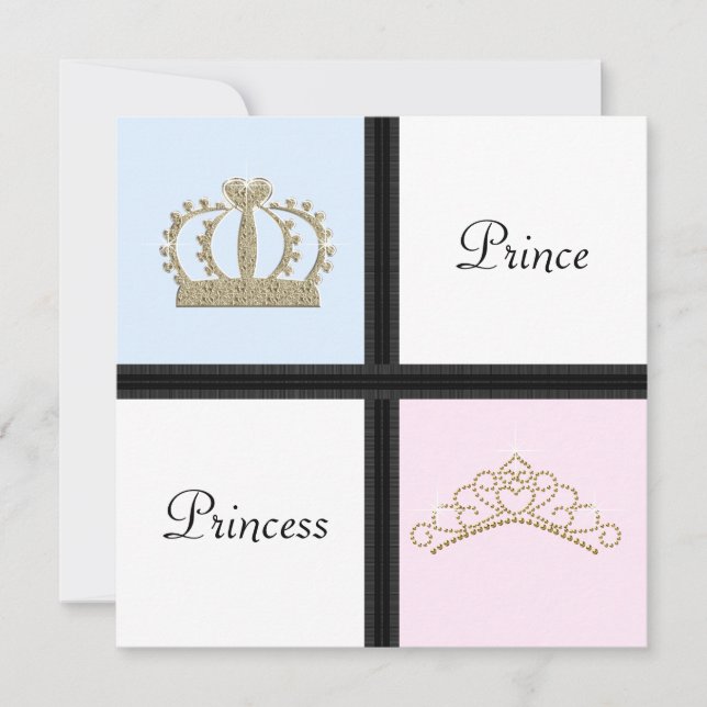 Invitación Revelación de género de príncipe y princesa (Anverso)