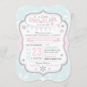 Invitación Revelación de género de Purpurina de copo de nieve