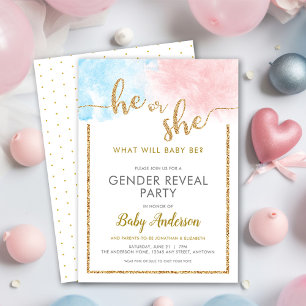 Invitación Revelación de género de Purpurina de oro de acuare