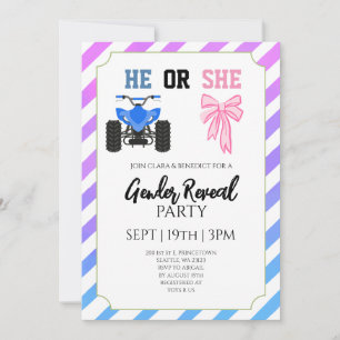 Invitación Revelación de género de Quad ATV con lazo azul ros