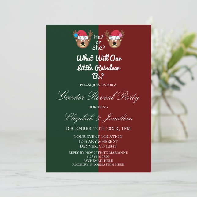 Invitación Revelación de género de renos (Anverso de pie)