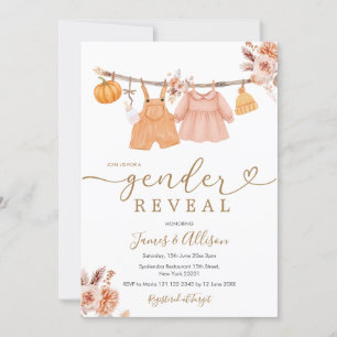 Invitación Revelación de género de ropa de bebé de calabaza b