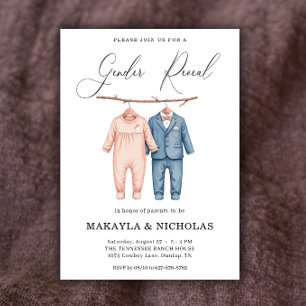 Invitación Revelación de género de ropa de bebé de color de a