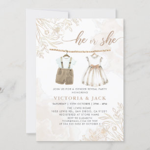 Invitación Revelación de género de ropa de bebé de flores sil