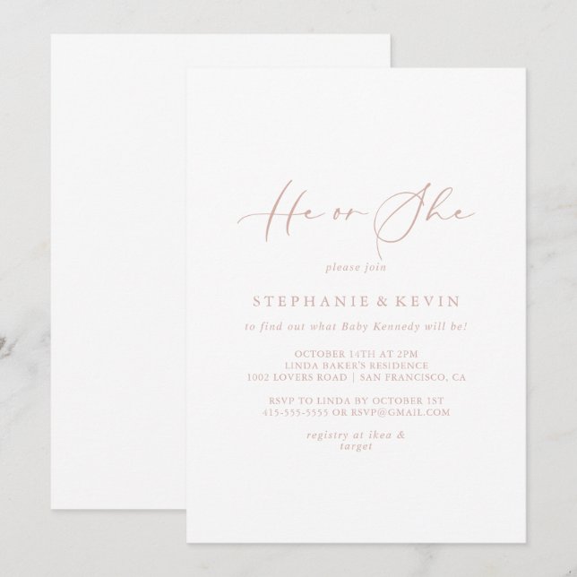 Invitación Revelación de género de Rosa Gold Idyllic (Anverso / Reverso)
