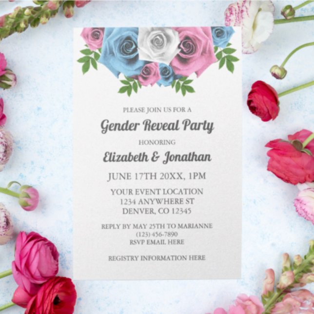 Invitación Revelación de género de Rose Bouquet (Subido por el creador)