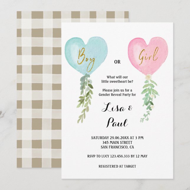 Invitación Revelación de género de San Valentín (Anverso / Reverso)