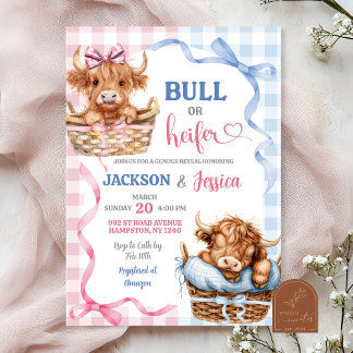 Invitación Revelación de género de toro preppy o berza de vac